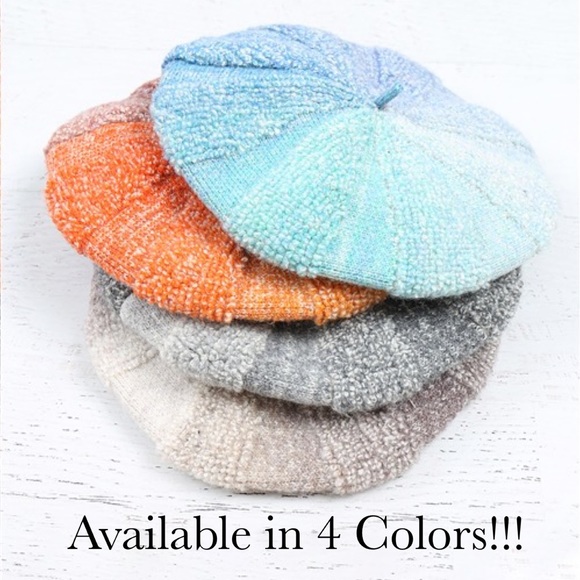 Fuzzy Knit Brown Gradient Fleece Beret Hat - Picture 4 of 15